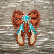 On A Whim Hats Fancy Western Turquoise Bow Leather Iron-On Patch