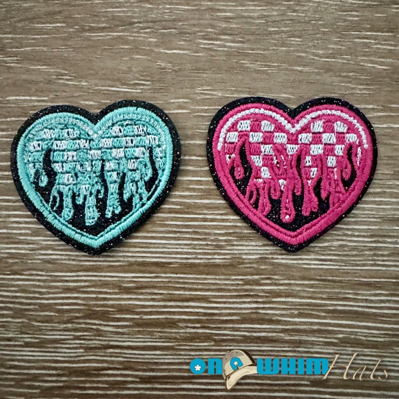 On A Whim Hats Fire Hearts Iron-On Patch