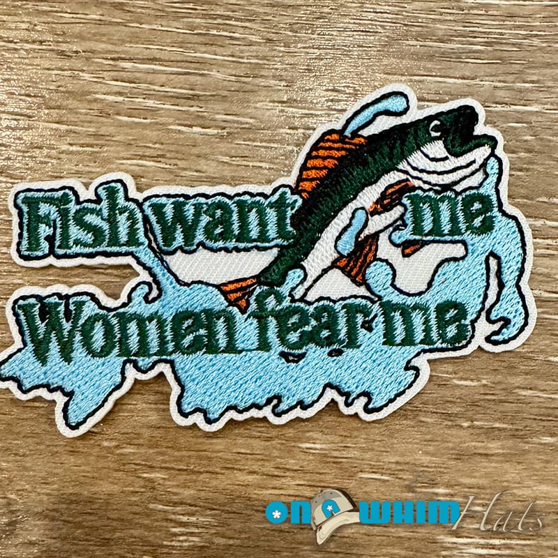 On A Whim Hats Fish Fear Me Iron-On Patch