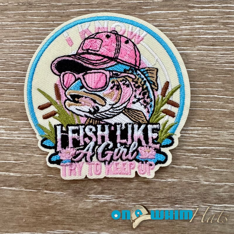 On A Whim Hats Fish Like a Girl Iron-On Patch