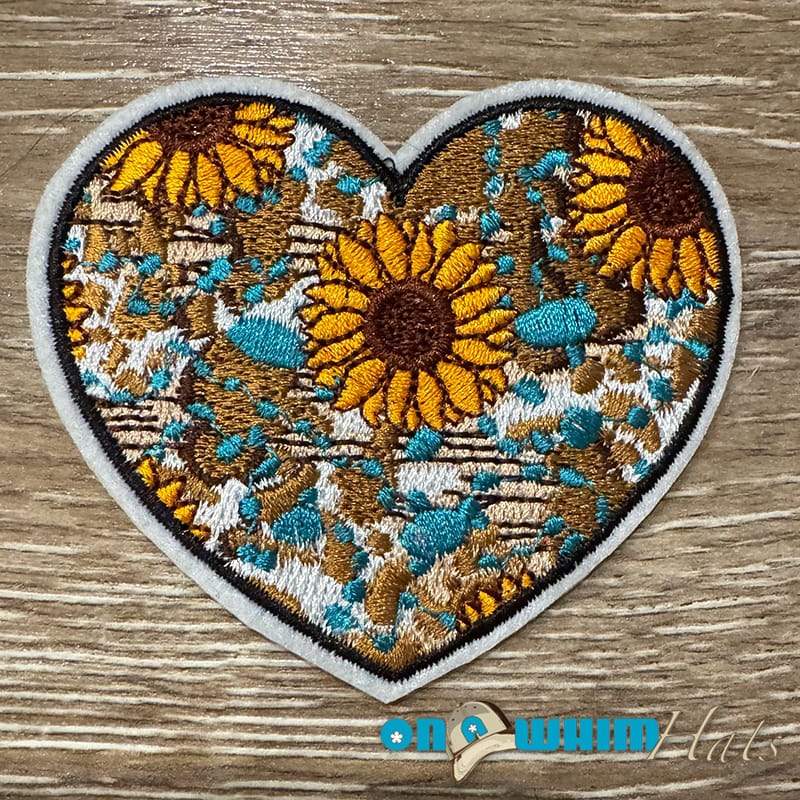 On A Whim Hats Flower Heart Iron-On Patch