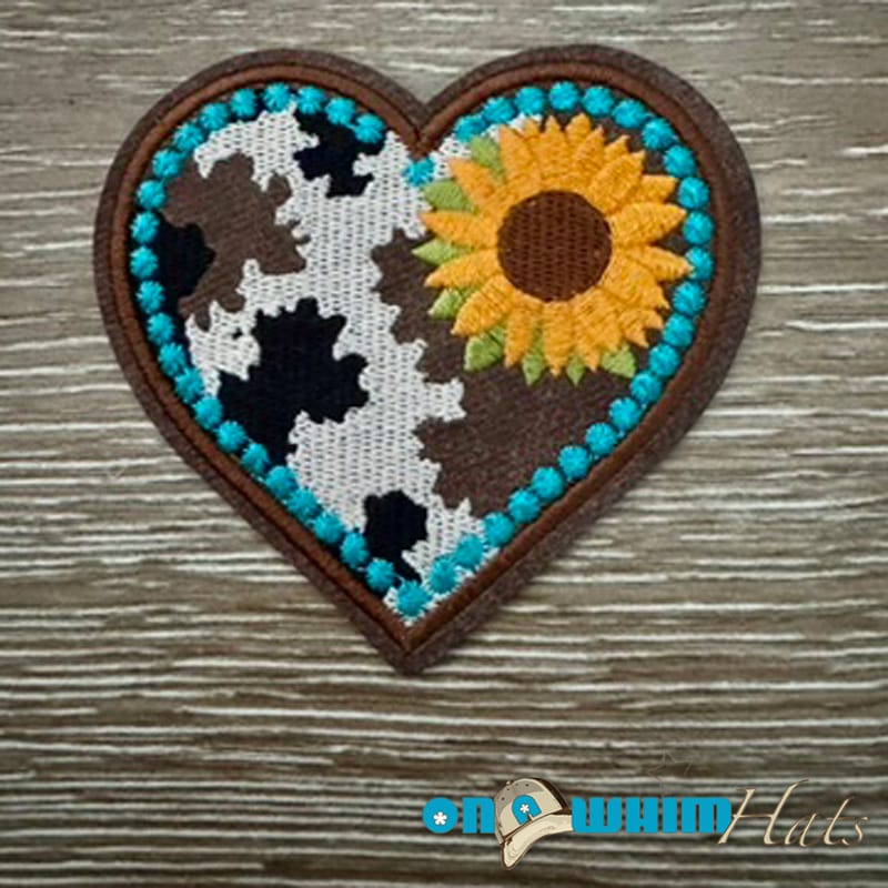 On A Whim Hats Flower Heart Leather Iron-On Patch