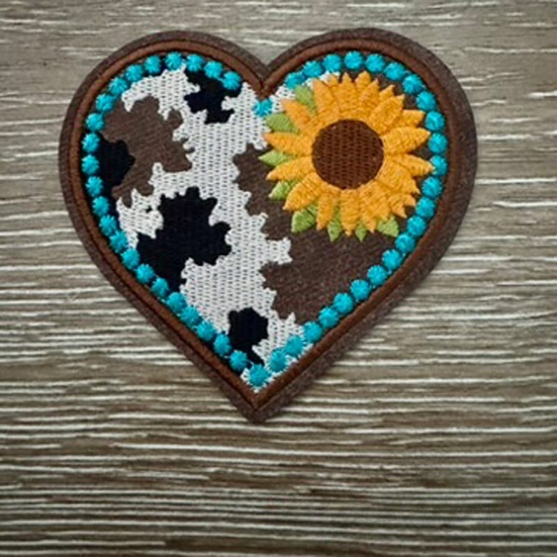 On A Whim Hats Flower Heart Leather Iron-On Patch