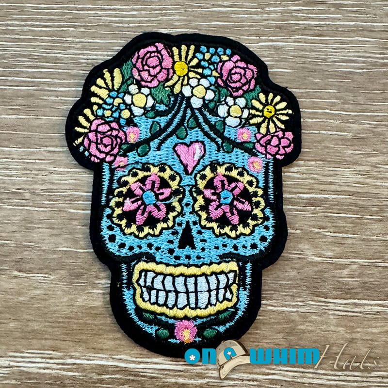 On A Whim Hats Flower Skull Iron-On Patch
