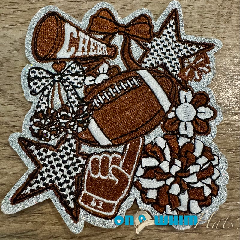 On A Whim Hats Football Cheer Brown Iron-On Patch