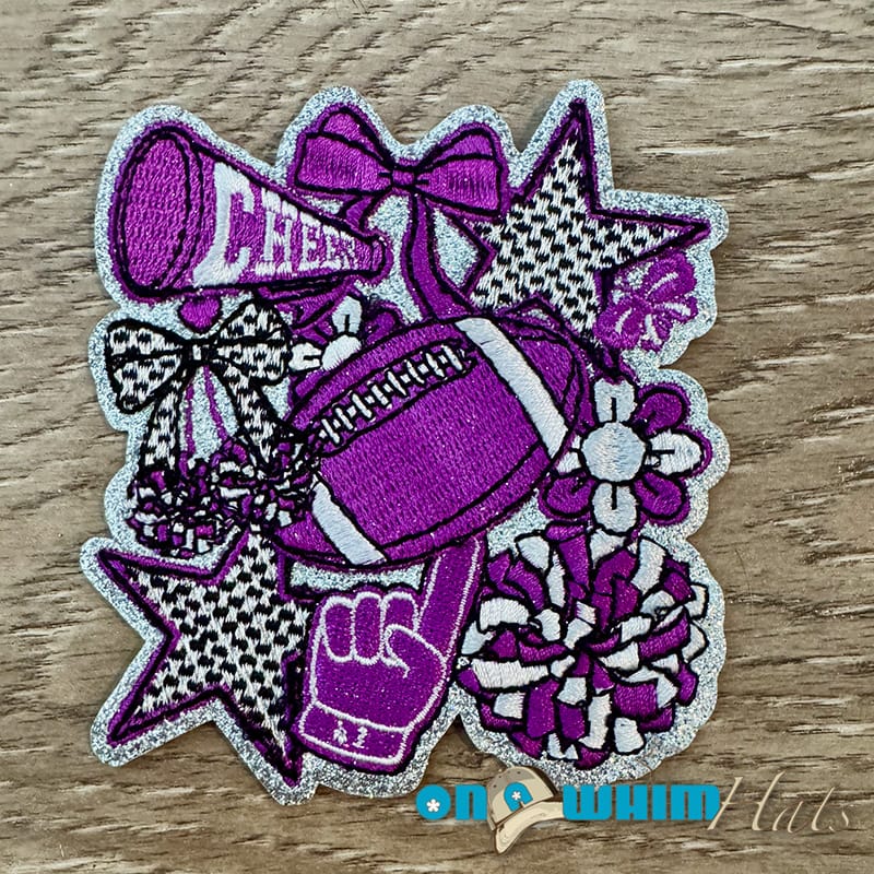 On A Whim Hats Football Cheer Purple Iron-On Patch