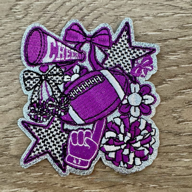 On A Whim Hats Football Cheer Purple Iron-On Patch