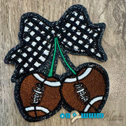 On A Whim Hats Football Cherry Embroidered Iron-On Patch