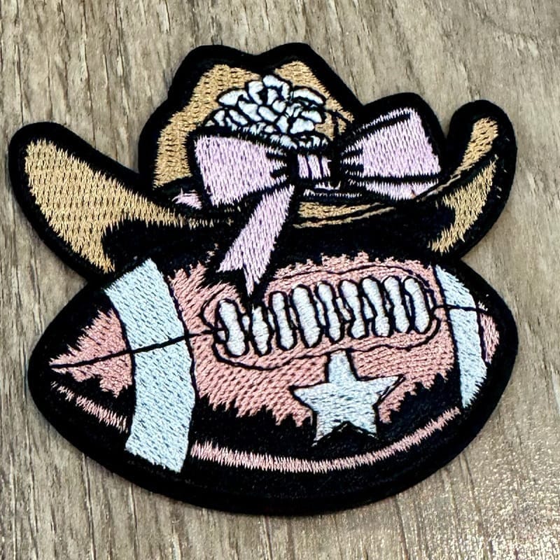 On A Whim Hats Football Cowgirl Embroidered Iron-On Patch