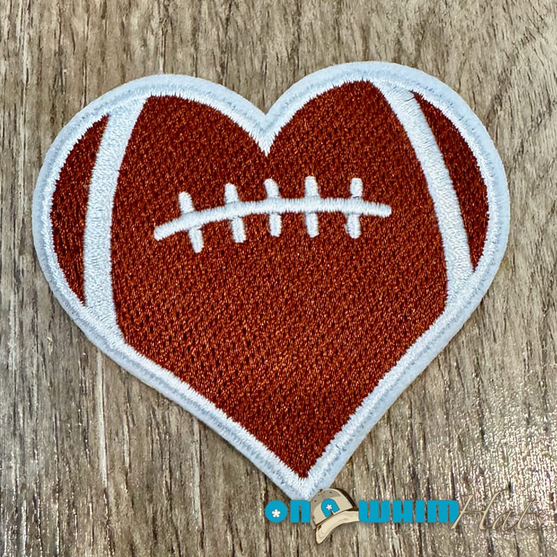 On A Whim Hats Football Heart Embroidered Iron-On Patch