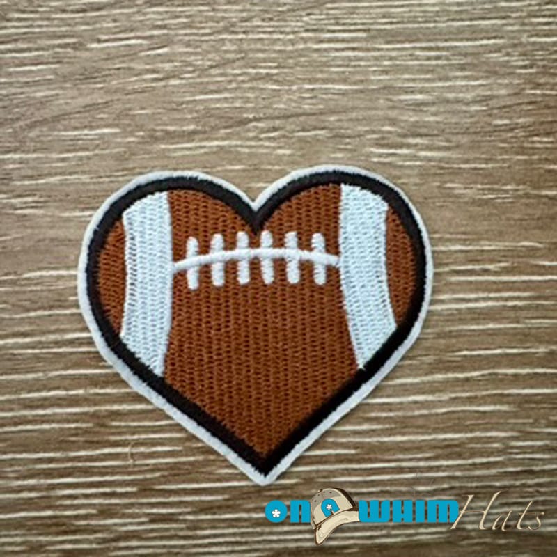 On A Whim Hats Football Heart Iron-On Patch