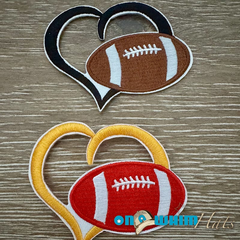 On A Whim Hats Football Hollow Heart Iron-On Patch