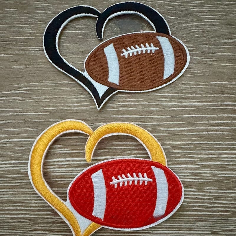 On A Whim Hats Football Hollow Heart Iron-On Patch