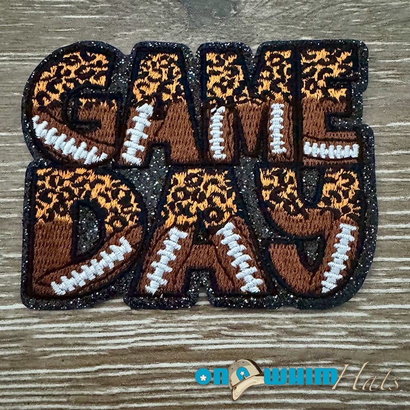 On A Whim Hats Football Orange Leopard Game Day Iron-On Patch