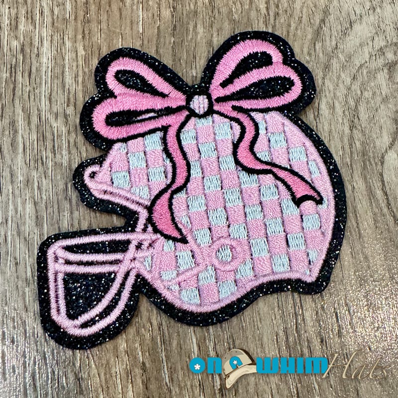 On A Whim Hats Football Pink Ribbon Embroidered Iron-On Patch