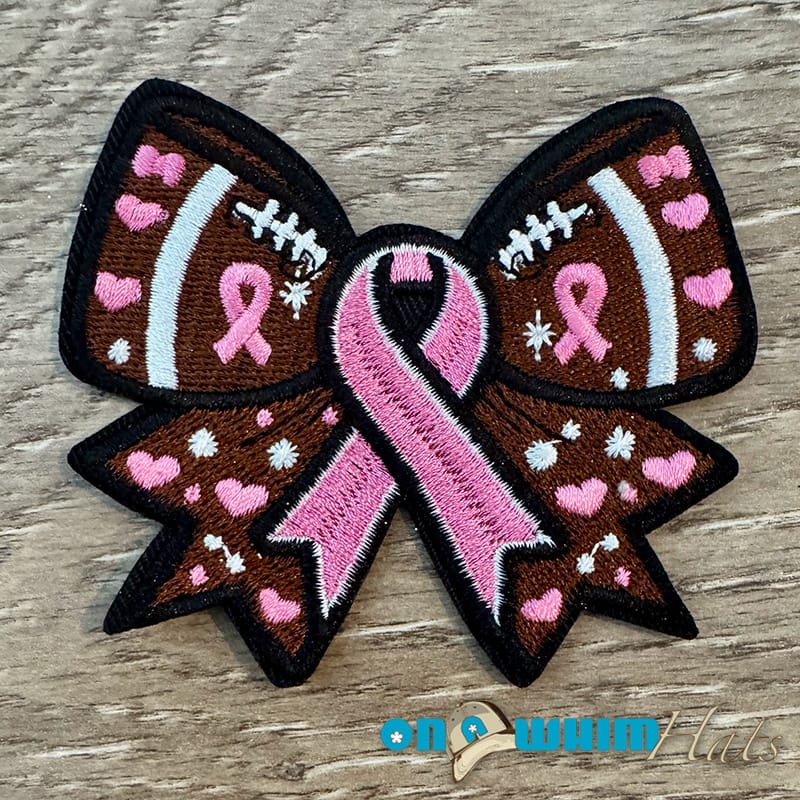 On A Whim Hats Football Pink Ribbon Iron-On Patch