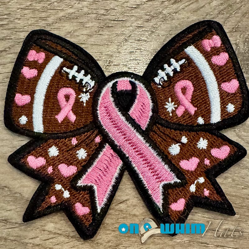 On A Whim Hats Football Pink Ribbon Iron-On Patch
