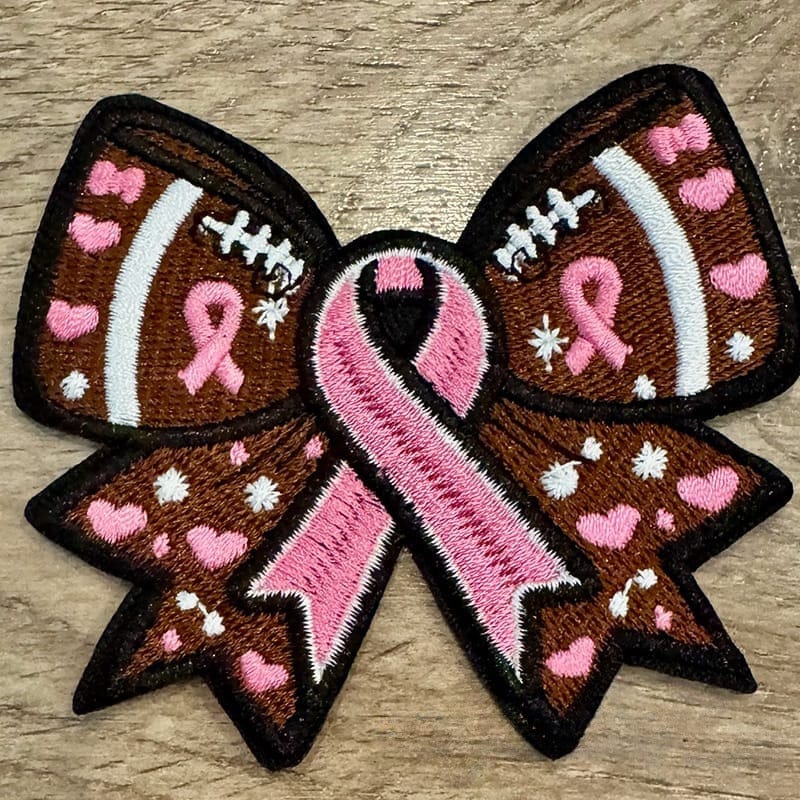 On A Whim Hats Football Pink Ribbon Iron-On Patch