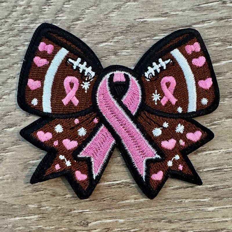 On A Whim Hats Football Pink Ribbon Iron-On Patch