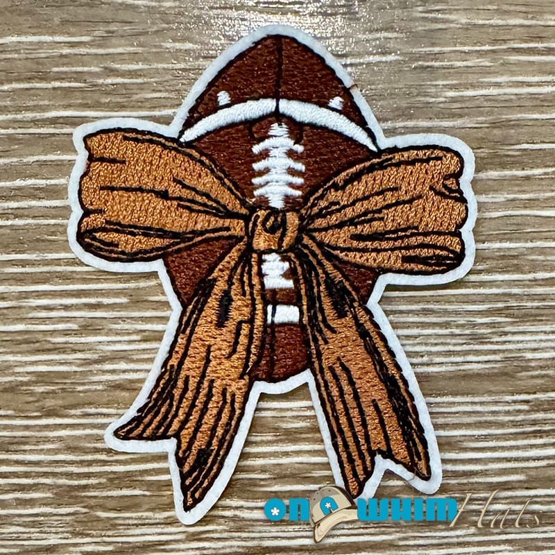 On A Whim Hats Football with Bow Iron-On Patch