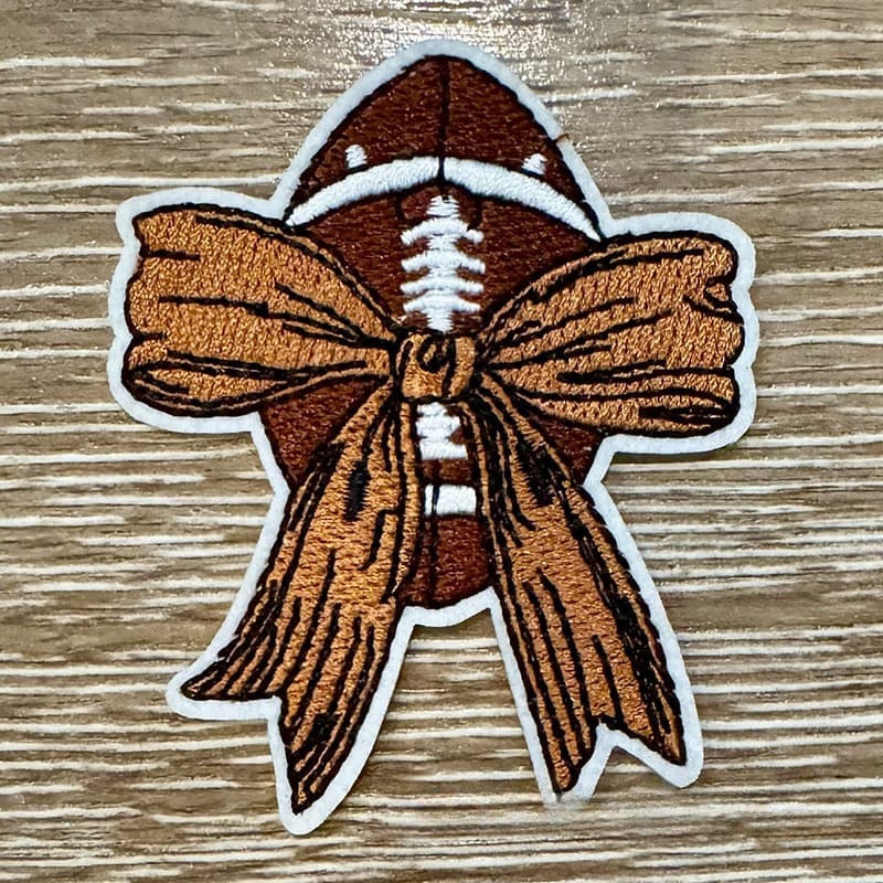On A Whim Hats Football with Bow Iron-On Patch