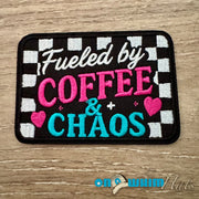 On A Whim Hats Fueled by Coffee and Chaos Iron-On Patch