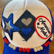 On A Whim Hats Game Day Ready Handmade Trucker Hat with Recycled Denim