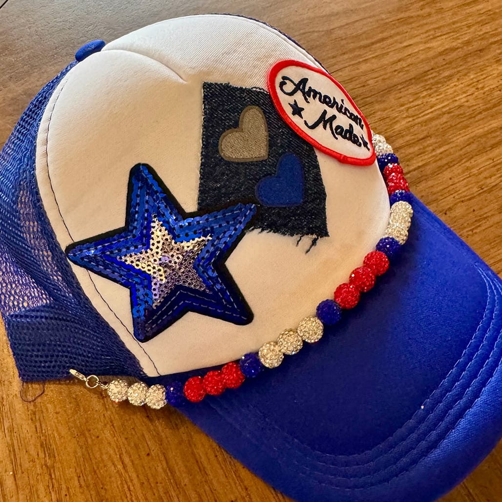 On A Whim Hats Game Day Ready Handmade Trucker Hat with Recycled Denim