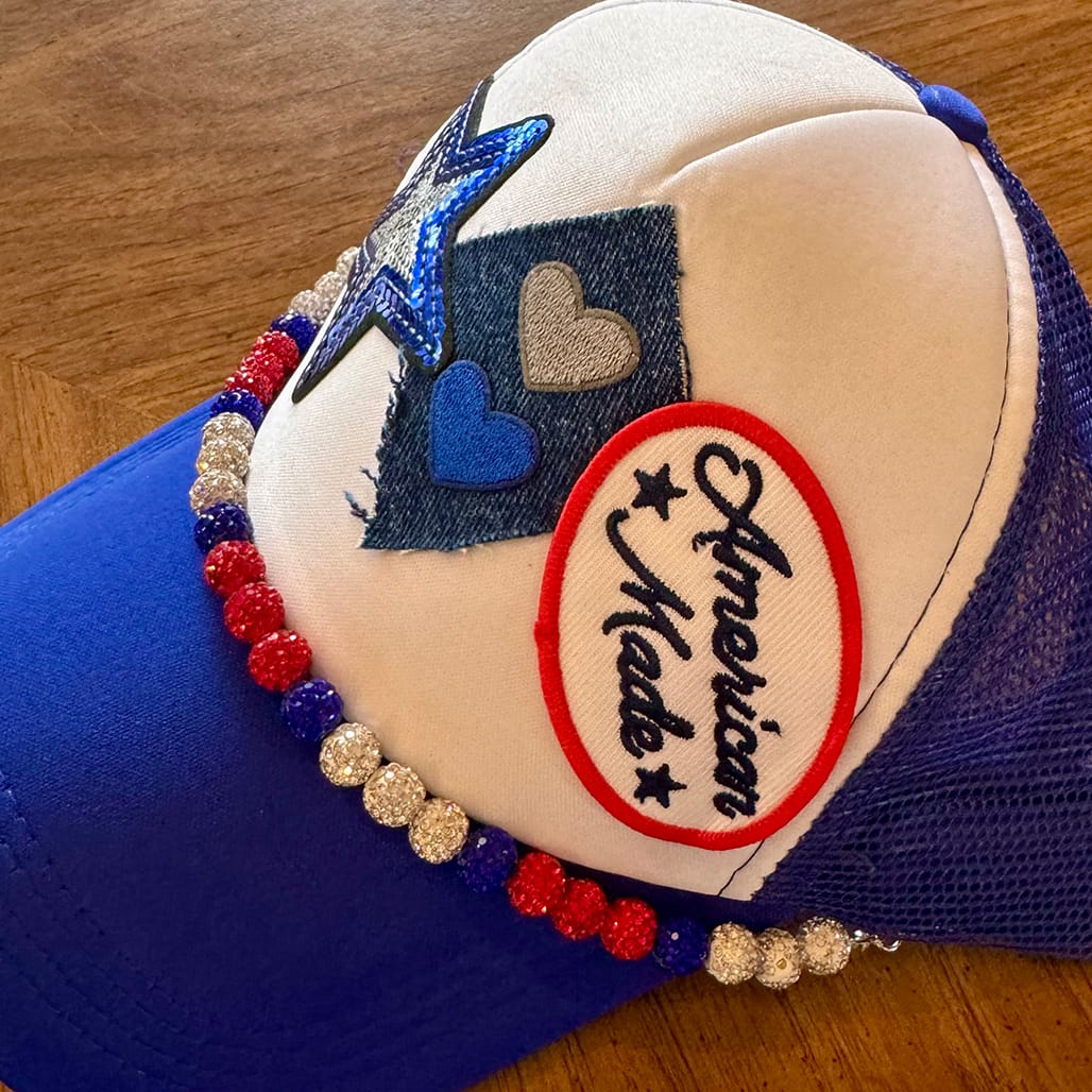 On A Whim Hats Game Day Ready Handmade Trucker Hat with Recycled Denim