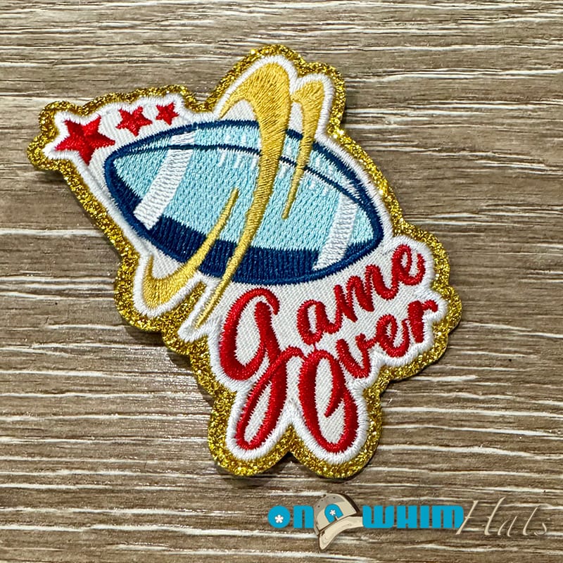 On A Whim Hats Game Over Embroidered Iron-On Patch