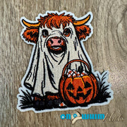 On A Whim Hats Ghost Highland Cow Iron-On Patch