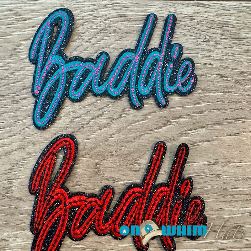 On A Whim Hats Glitter Baddie Embroidered Iron-On Patch