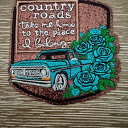 On A Whim Hats Glitter Country Roads Iron-On Patch