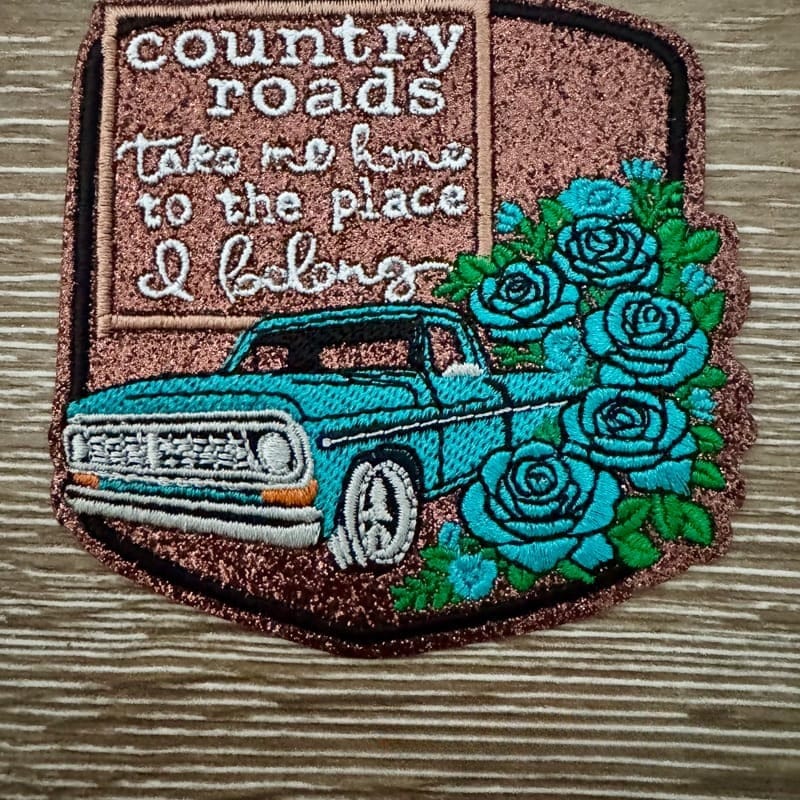On A Whim Hats Glitter Country Roads Iron-On Patch