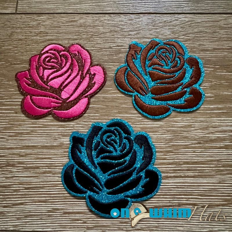 On A Whim Hats Glitter Rose Embroidered Iron-On Patch
