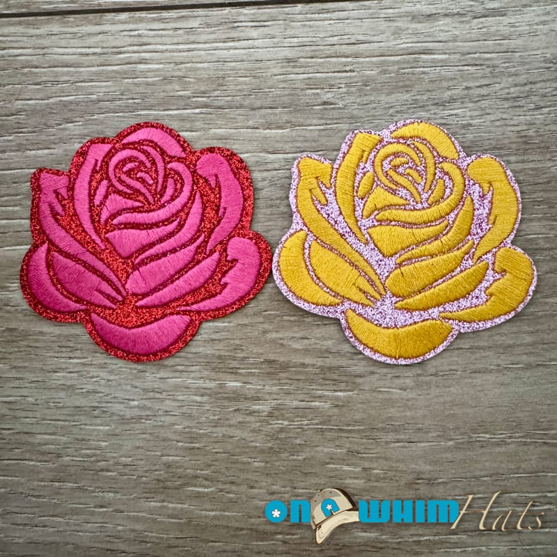 On A Whim Hats Glitter Rose Iron-On Patch