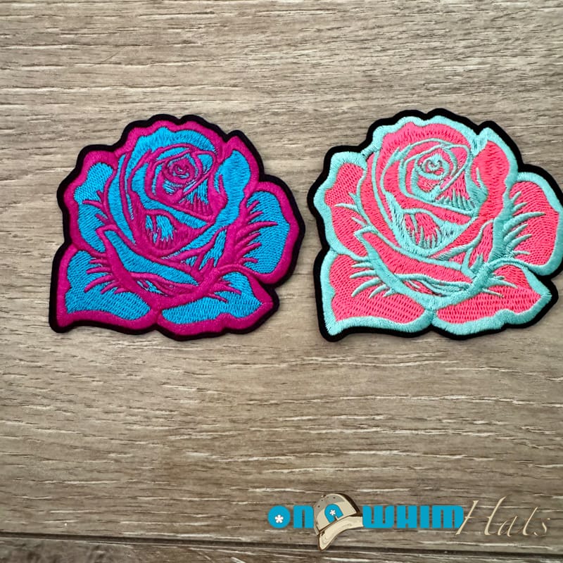 On A Whim Hats Glitter Rose Iron-On Patch