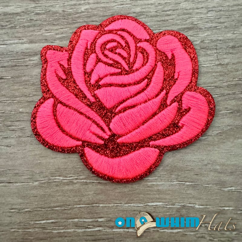 On A Whim Hats Glitter Rose Iron-On Patch