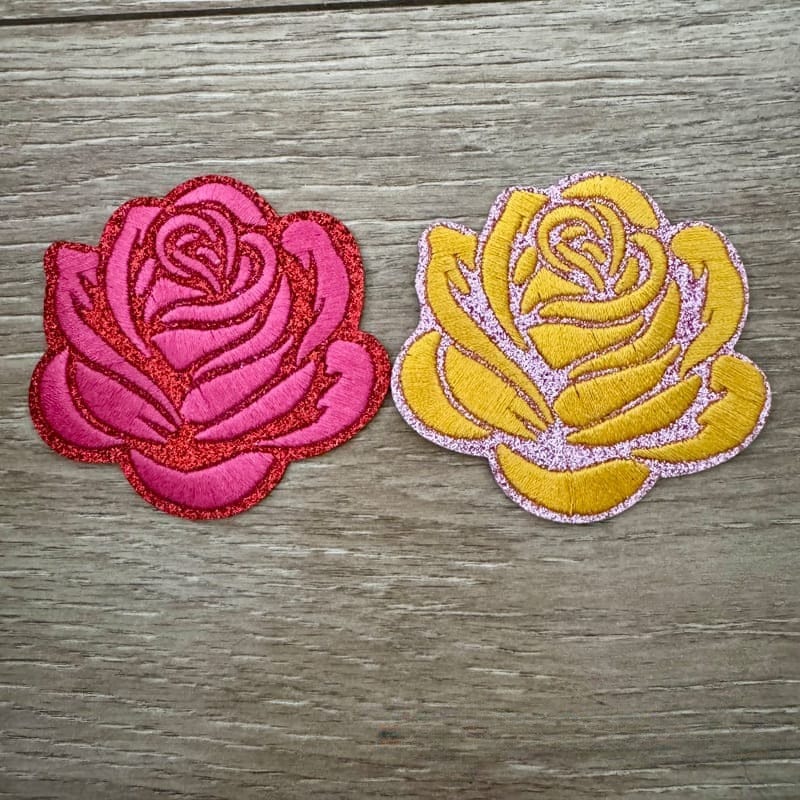 On A Whim Hats Glitter Rose Iron-On Patch