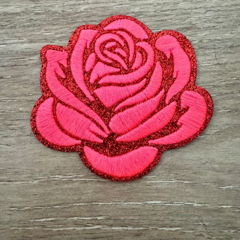 On A Whim Hats Glitter Rose Iron-On Patch