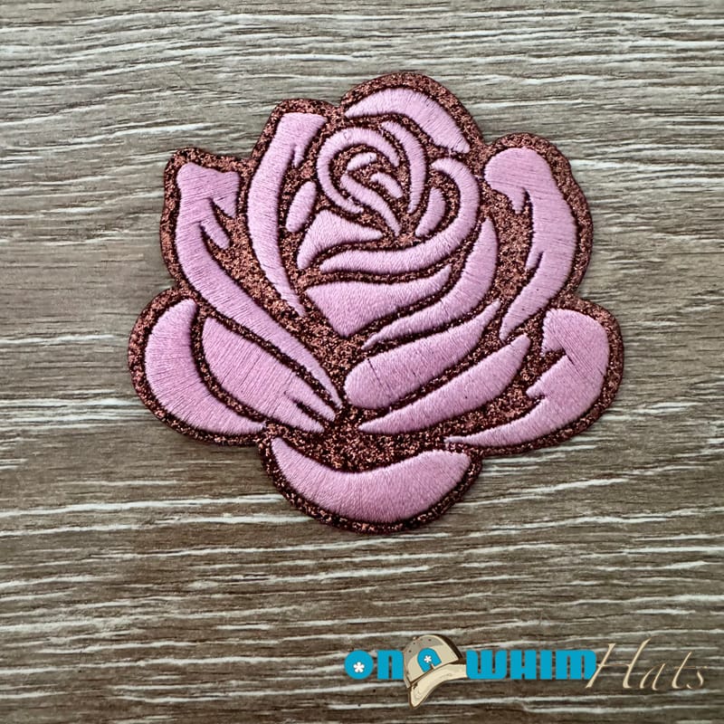 On A Whim Hats Glitter Rose Iron-On Patch - Pink