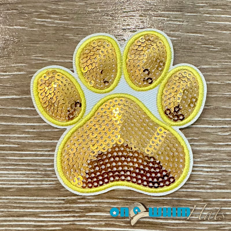 On A Whim Hats Golden Sequin Paw Iron-On Patch