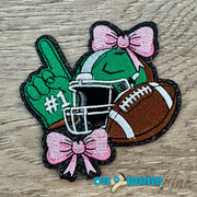 On A Whim Hats Green Football Cheer Embroidered Iron-On Patch