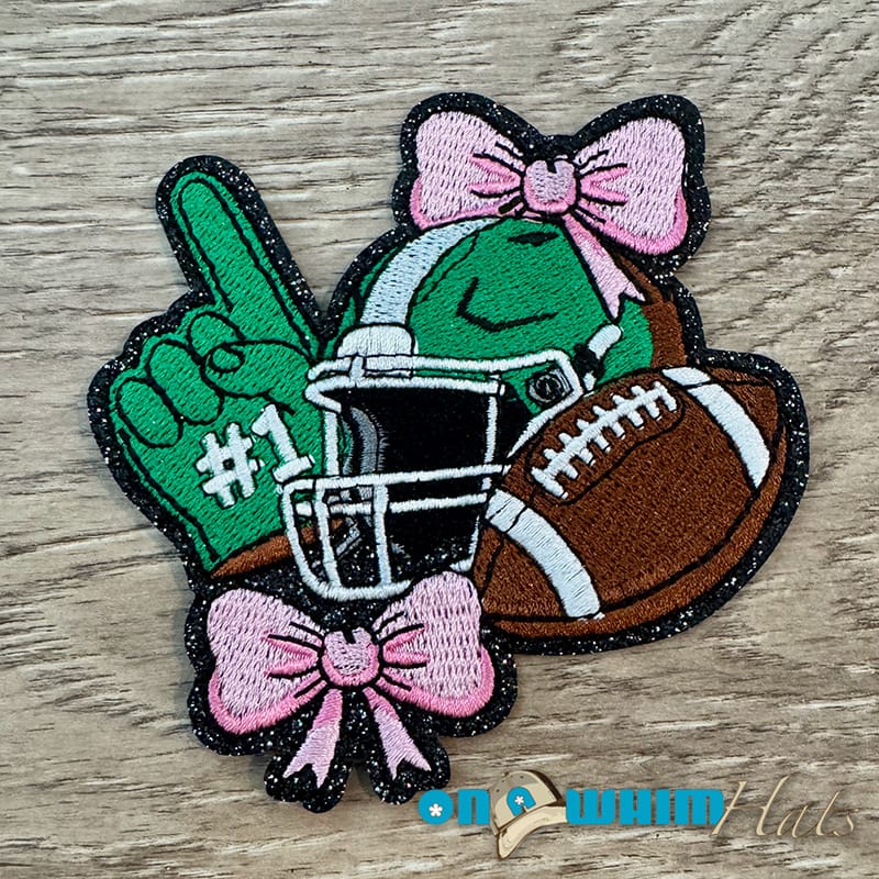 On A Whim Hats Green Football Cheer Embroidered Iron-On Patch