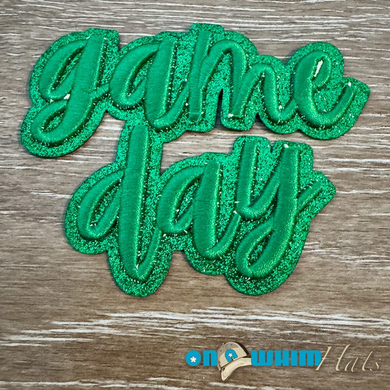 On A Whim Hats Green Glitter Gameday Iron-On Patch