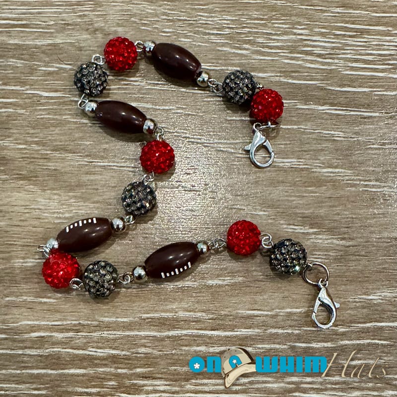 On A Whim Hats Grey and Red Sparkly Football Hat Chain