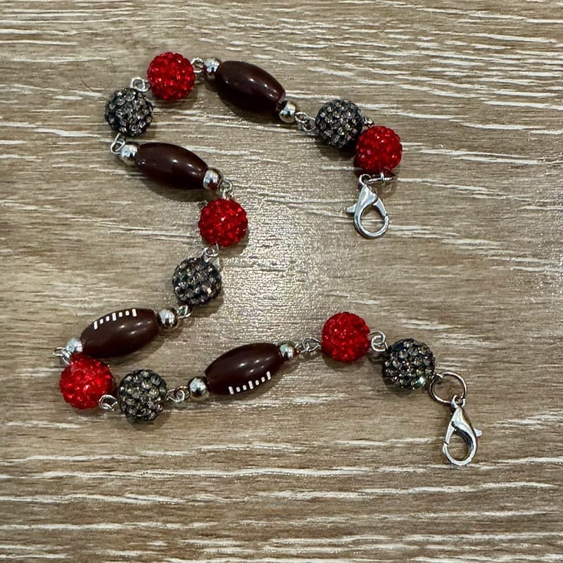 On A Whim Hats Grey and Red Sparkly Football Hat Chain
