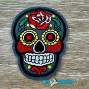 On A Whim Hats Grey Candy Skull Iron-On Patch
