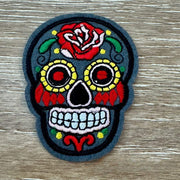 On A Whim Hats Grey Candy Skull Iron-On Patch