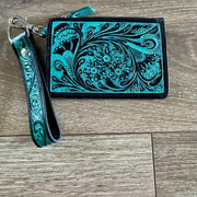 On A Whim Hats Hand-Tooled Genuine Cowhide and Leather Credit Card Holder